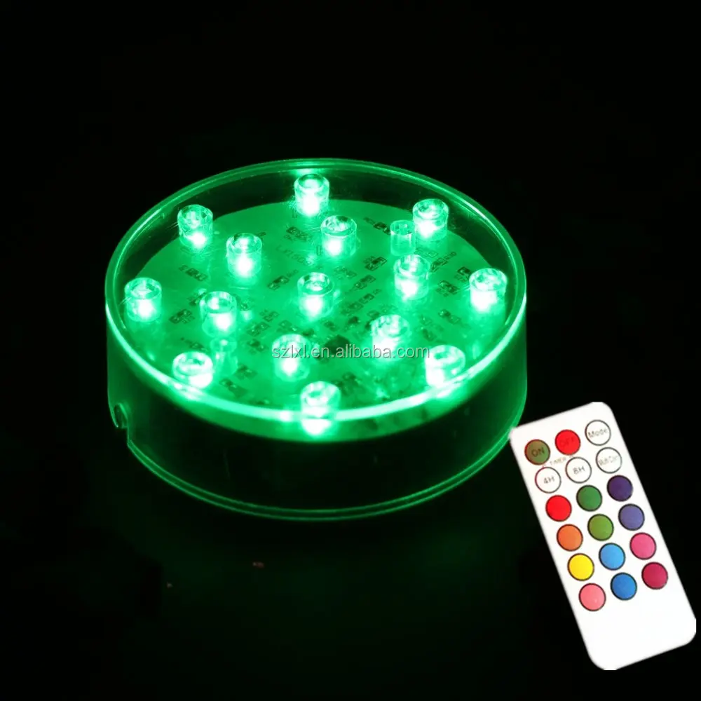 
15 LEDs 4 inch LED Undervase light Multi-color with remote control , Crystal Candelabra base light,Clear Hookah Light Base 