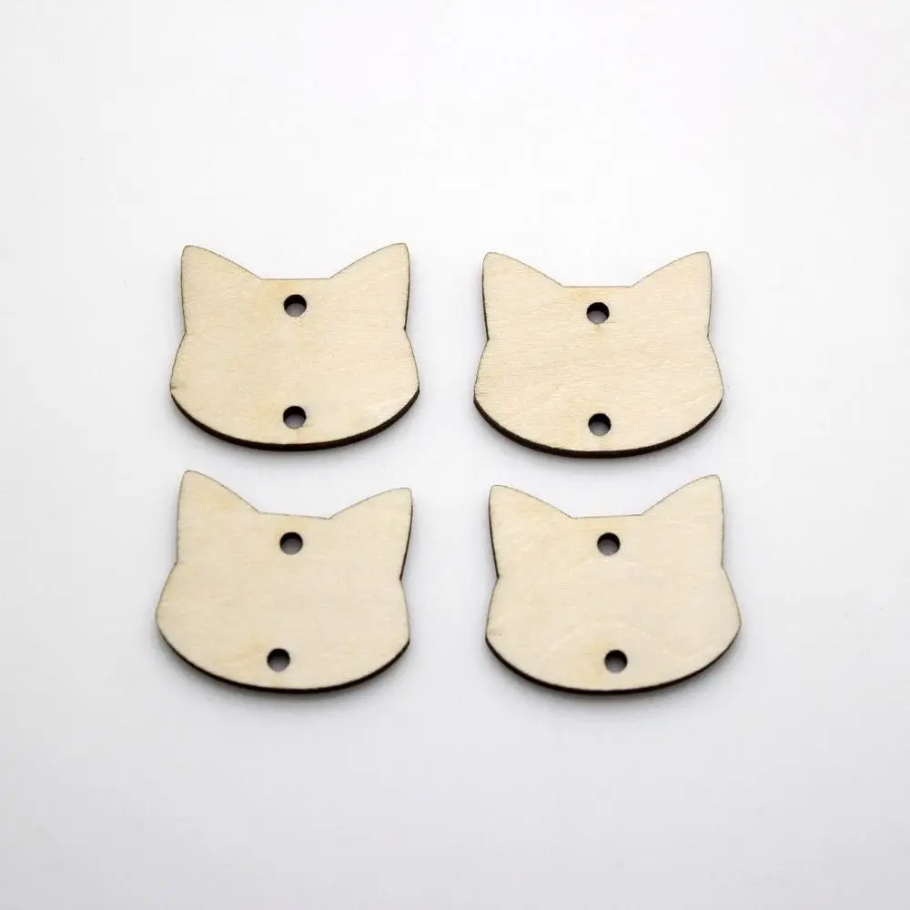 Wooden Cat Head Plain Birthday Wedding Wood Pieces Slice Gift Tags with Hole for Craft DIY