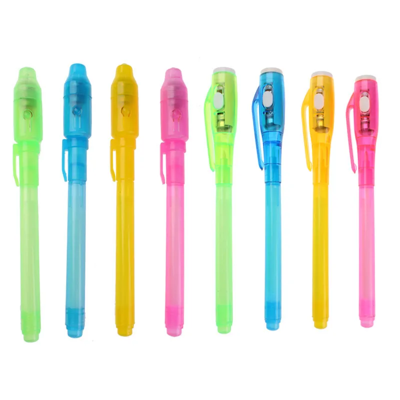 Custom logo promotional plastic magic invisible ink pen with uv light