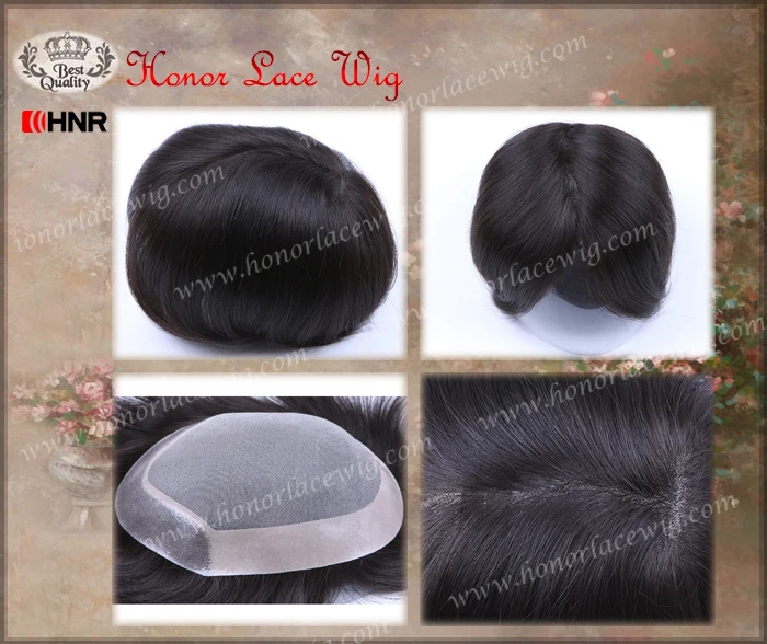 HT3 men toupee 100% human hair black color 100% human remy hair thin poly coating PU on sides mono in center custom size toupee