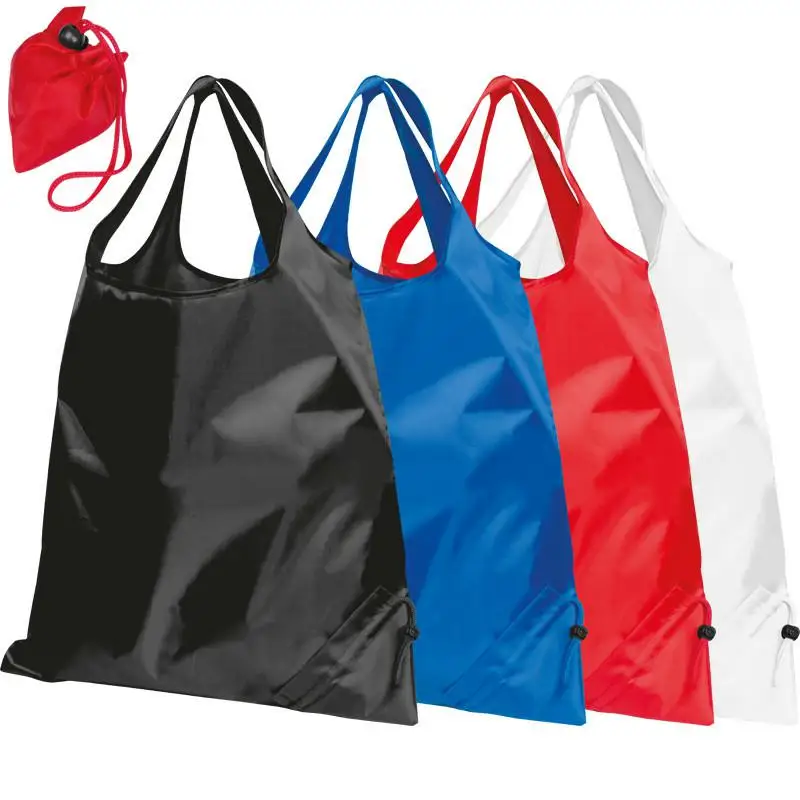 
 High quality eco pouch waterproof folding nylon foldable polyester tote shopping bag with printing logo  
