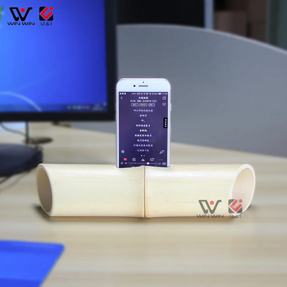 2022 Hot Selling  Portable Loud Speaker  Natural Bamboo Loudspeaker Wooden Custom Laser Logo Stand