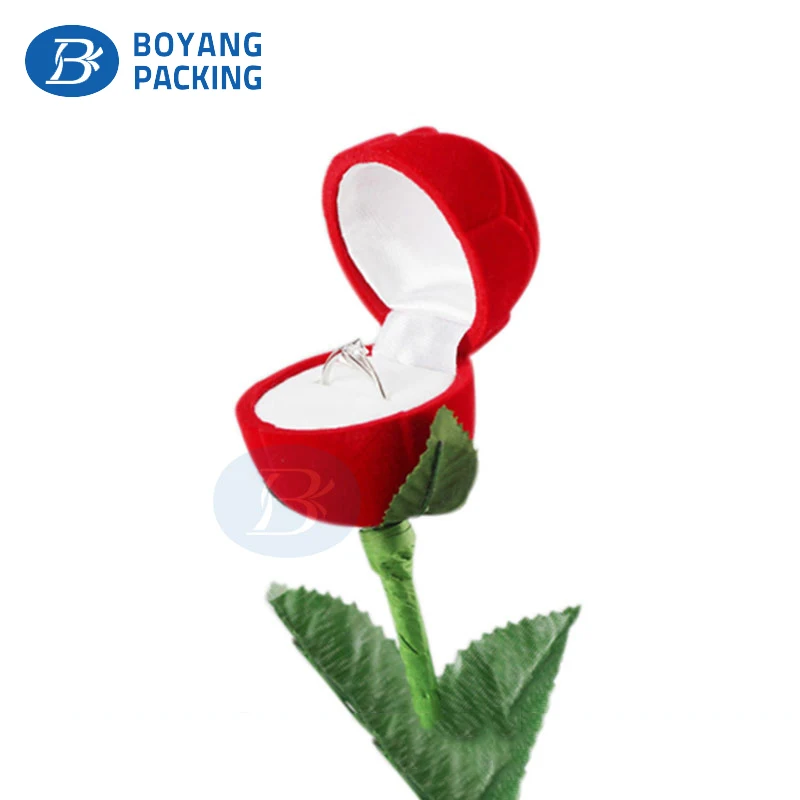 Custom jewelry packing Velvet Flocking Red Flower Rose Shape Wedding Ring Box