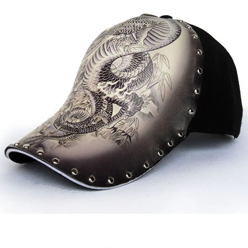 
New style fashion rivet dragon pattern printed baseball hat cap 