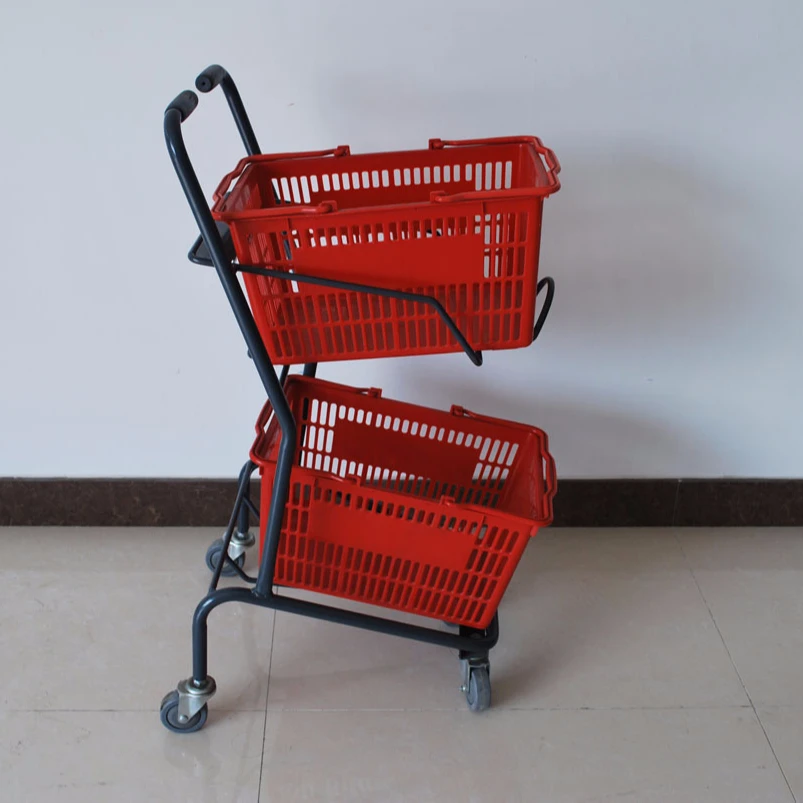 Серая цветная корзина для покупок с двумя корзинами