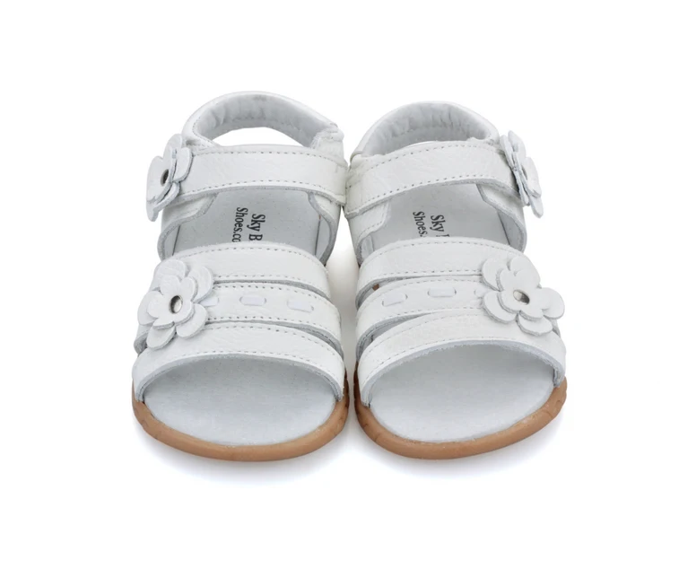 Hot selling solid Genuine leather solid white flower toddler girls sandals