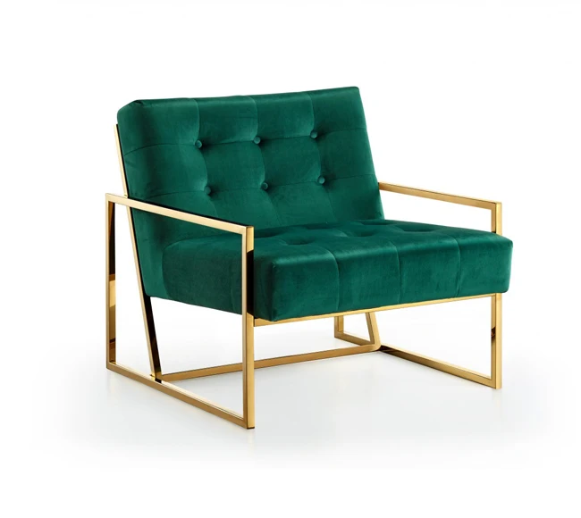 
Rose gold Accent Velvet chair / Gold chromed steel frame velvet lounge chair 