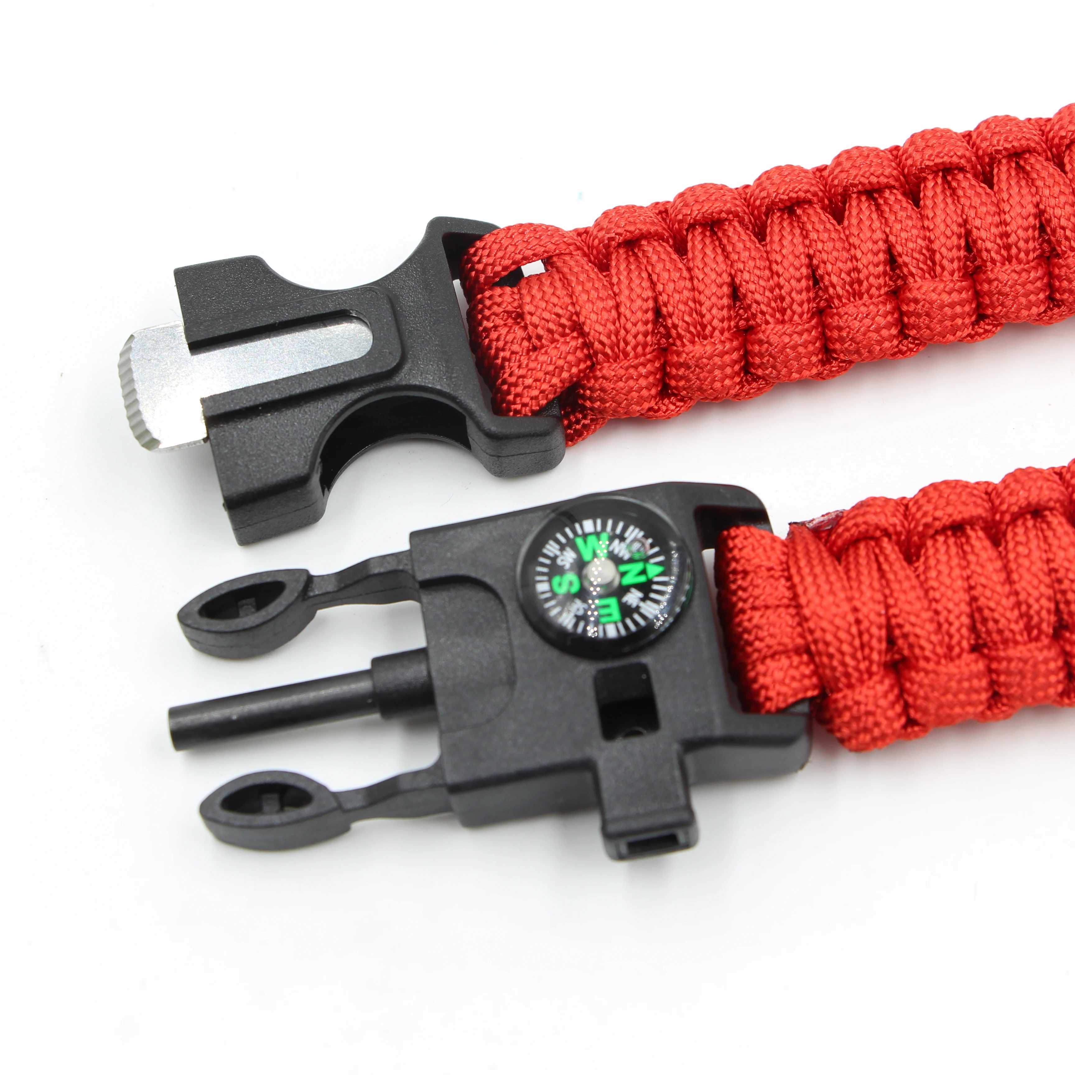 Outdoor Whistle buckle and compass bangles paracord survival bracelet