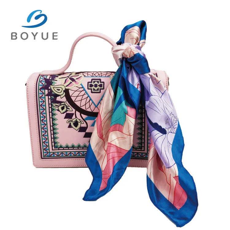 Women Printing Luxury Silk Bandana Scarf Custom Brand Name Customized Satin (74GSM) Digital /disperse Printing Custom Colors