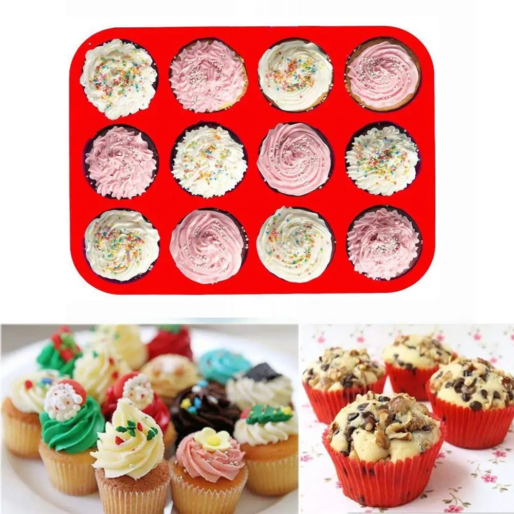 Пищевая сертифицированная круглая силиконовая форма для маффинов высокого качества, 12 чашек, форма для выпечки маффинов