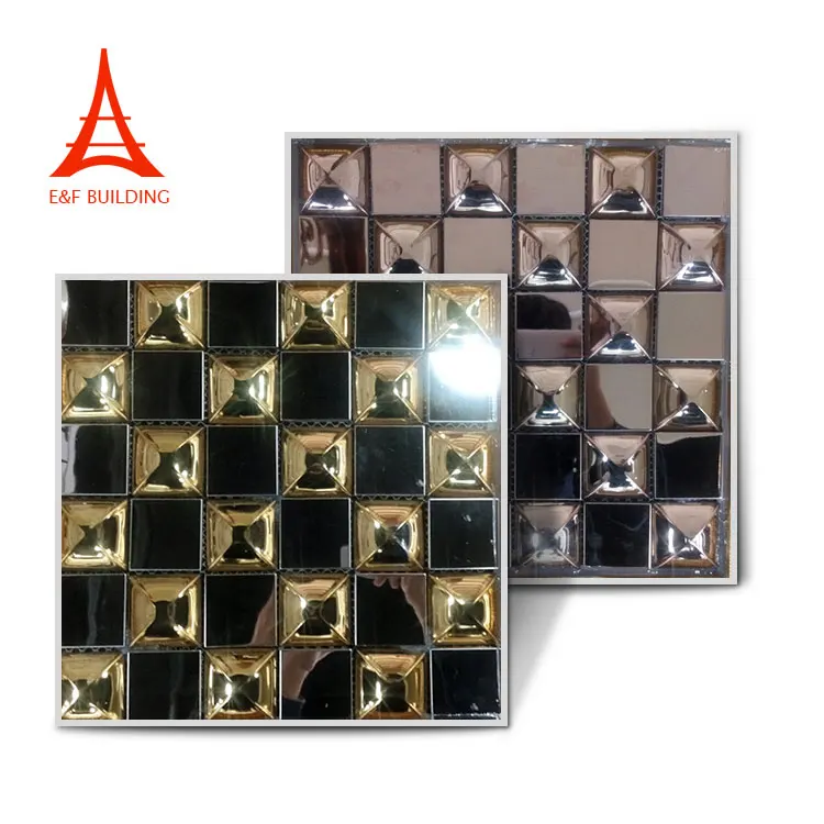 Square metal mix glass mosaic tiles metal mixed mosaic for kitchen wall decoration