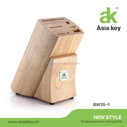 High Quality 6 slots Oak Wood Knife Block Holder For Knives Sharpener And Scissor