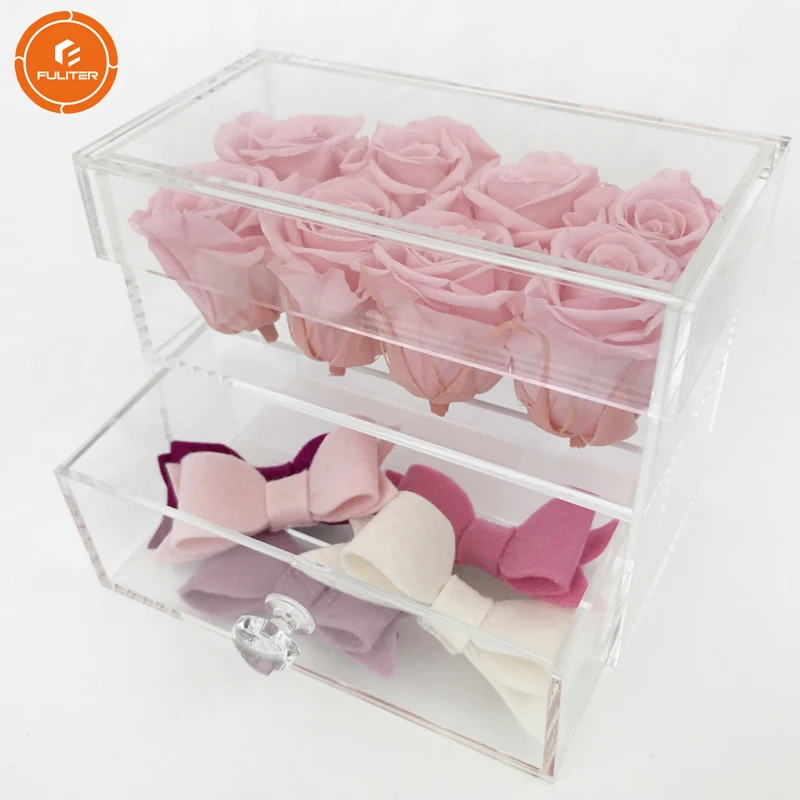 Custom 12 Holes Acrylic Flower Box Clear Transparent Rectangular Acrylic Flower Box With Ribbon