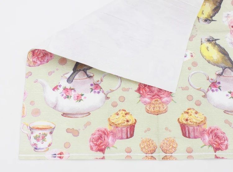 Food-grade Bird Tea Print Paper Napkin Tissue  Dinner Napkins Servilleta For Birthday Party Decoration 33*33cm Or Custom