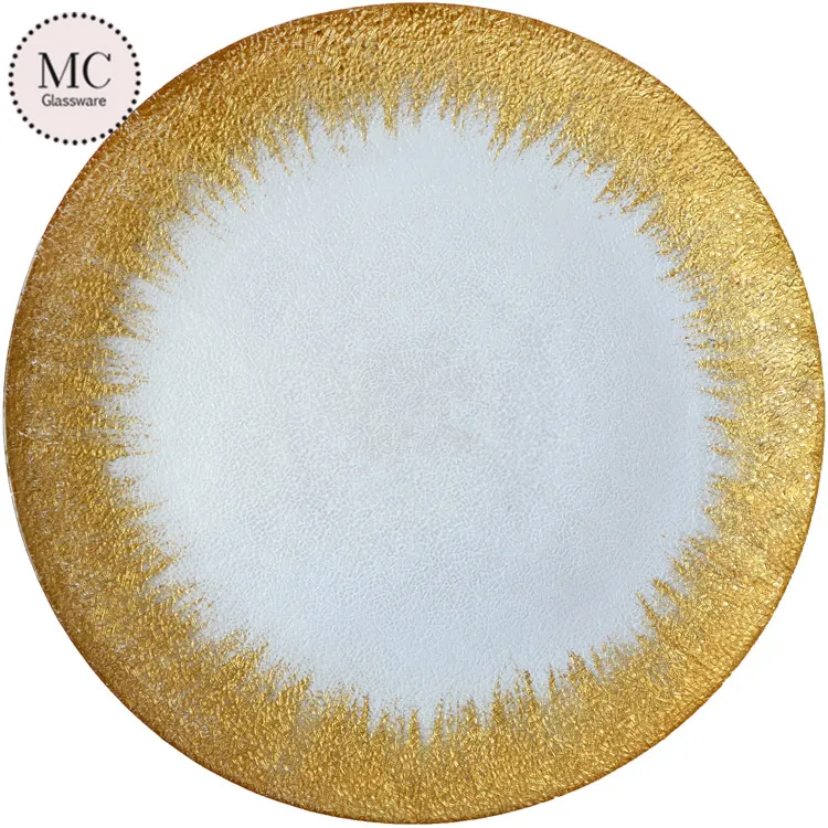 Custom glass silver plate chargers for wedding dinner