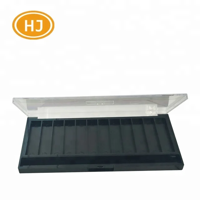 High quality cosmetic packaging 12 pans empty black clear cap eyeshadow palette case