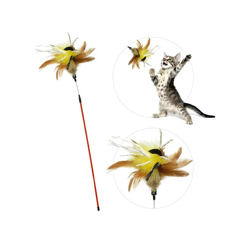 Рекламная игрушка для кошек с натуральными перьями, Пластиковая Палочка, игрушечная удочка для кошек, игрушка для кошек