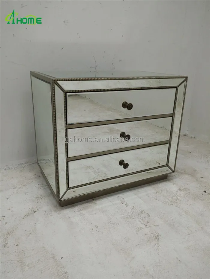 
Antique beveled glass mirrored bedside table 