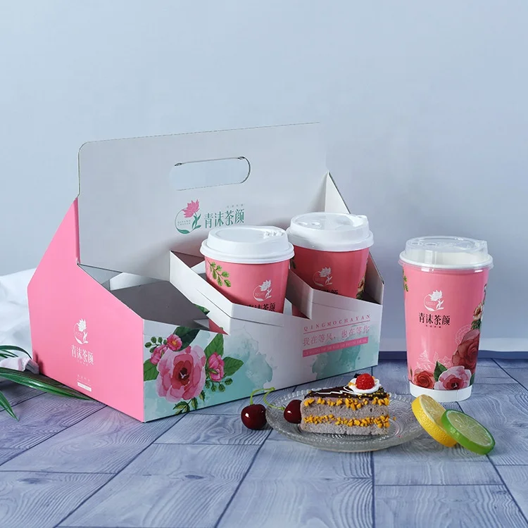
Custom Size Logo Disposable Printing Paper Cup Holder Tray for Coffee 
