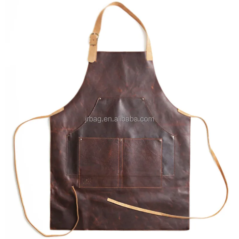 Waterproof Durable Men BBQ Barber Chef Genuine Cow Leather Apron For Grill Welding