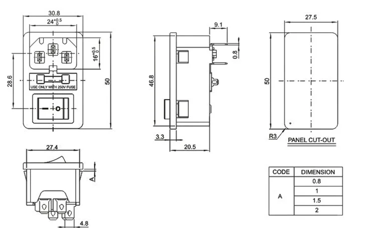 IEC320 C14 Red Rocker Switch 3 Pin Plug Power Socket AC250V 10A
