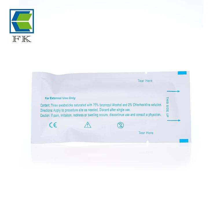 Medical chlorhexidine 2% and isopropyl alcohol 70% IPA used as a topical antiseptic chg swab stick