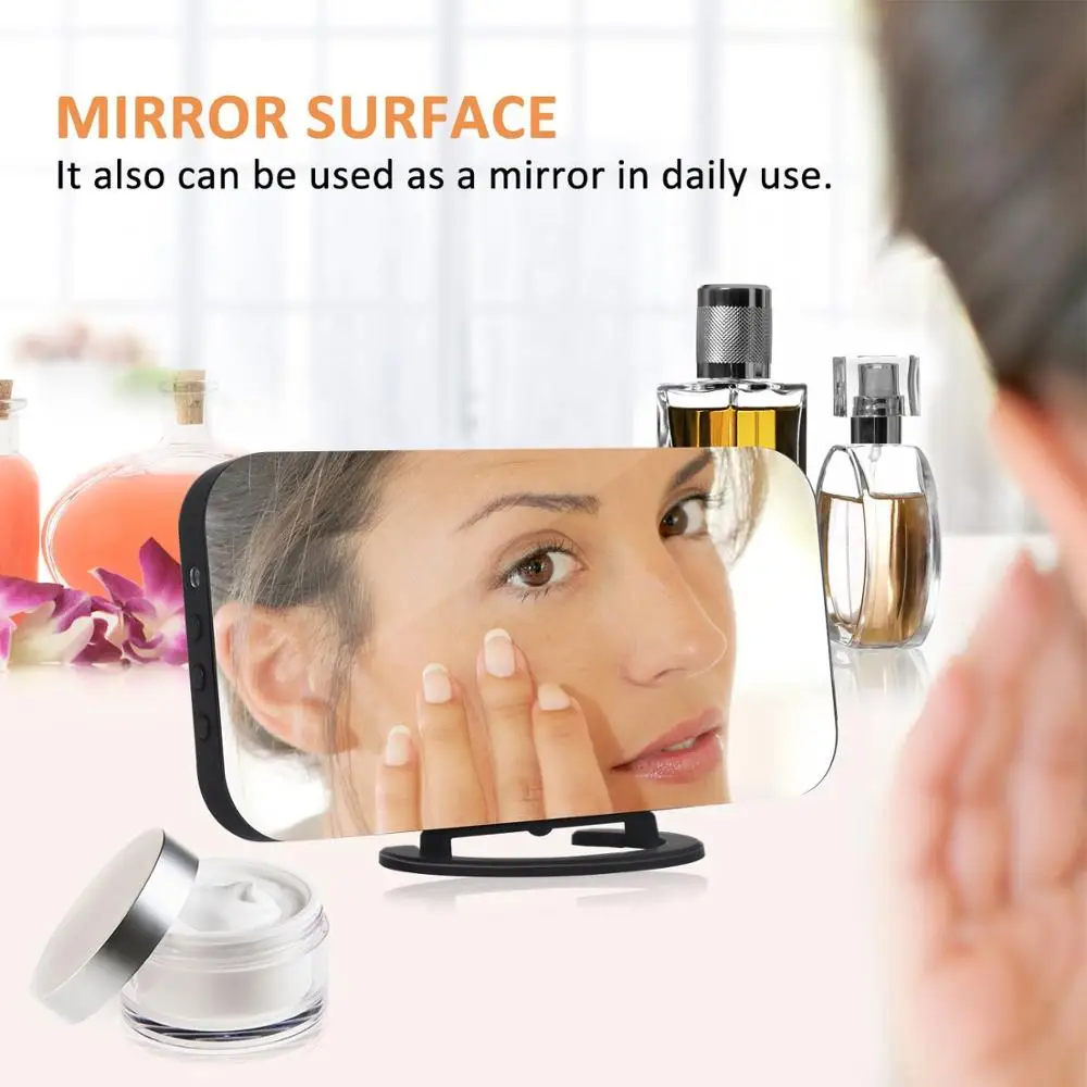 Smart LED Digit Light Large Mirror LCD Screen Digital Table Alarm Clock with Dual USB Charger -Wall hanging or free standing