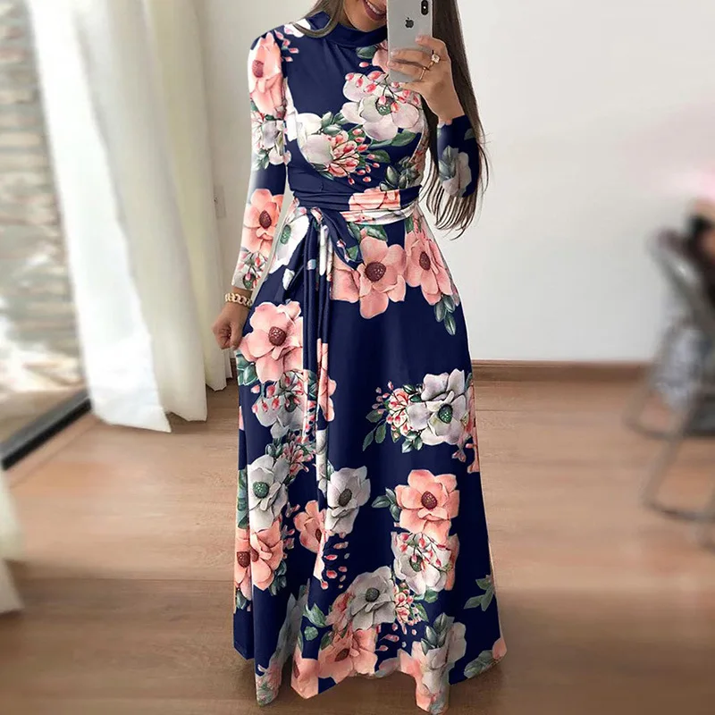 
Modern stylish woman clothing ladies floral print long maxi dress 