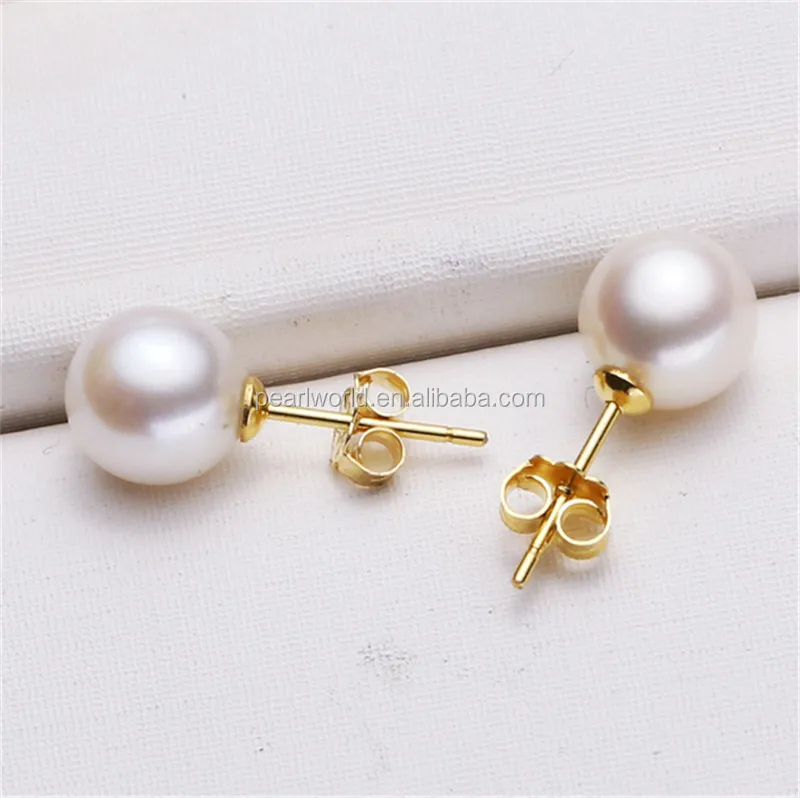 FEIRUN 6.5-7mm round 3A natural freshwater pearl earring real pearl, 925 silver earring pearl, big natural pearl earring
