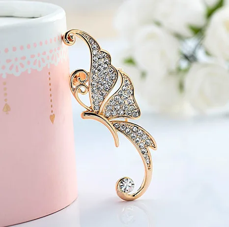 New design korean butterfly  elegant charm earring fashion jewelry full  diamond crystal clip earring  insect shaped earring