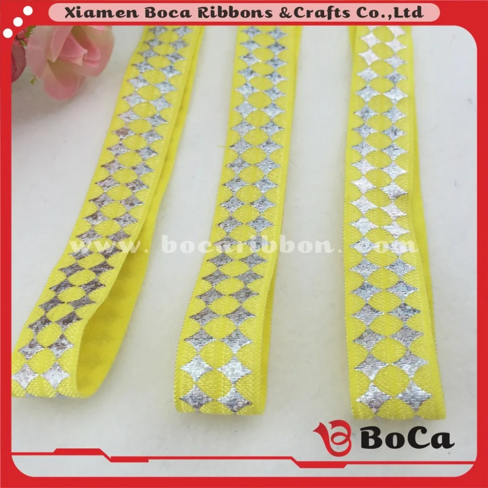 5/8 Foil Printed Fold over Elastic Ribbon For Hair Ties Headbands christmas decoration
