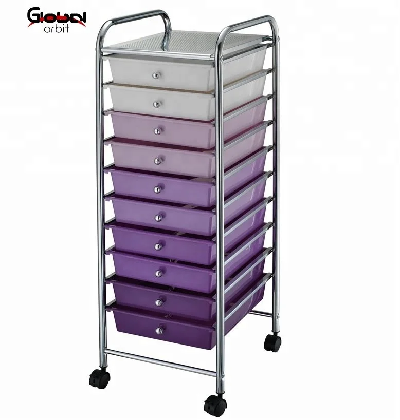 10 Drawer Plastic Storage Rail Trolley Cart With Wheel