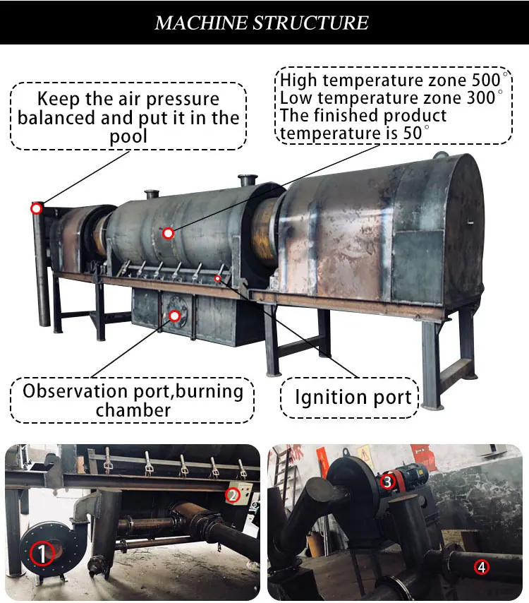 Wood Coconut Shell Biomass Air Flow Carbonization Furnace Machine Carbonated Charcoal Stove