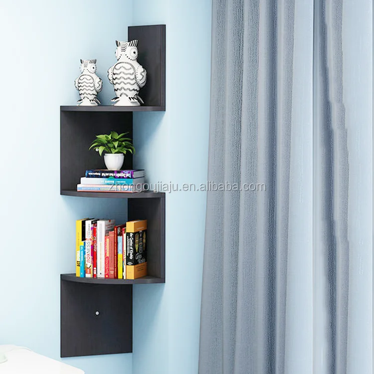 Modern Living Room Mdf Wood round Corner Zig Zag Wall Corner Shelf Design for sale