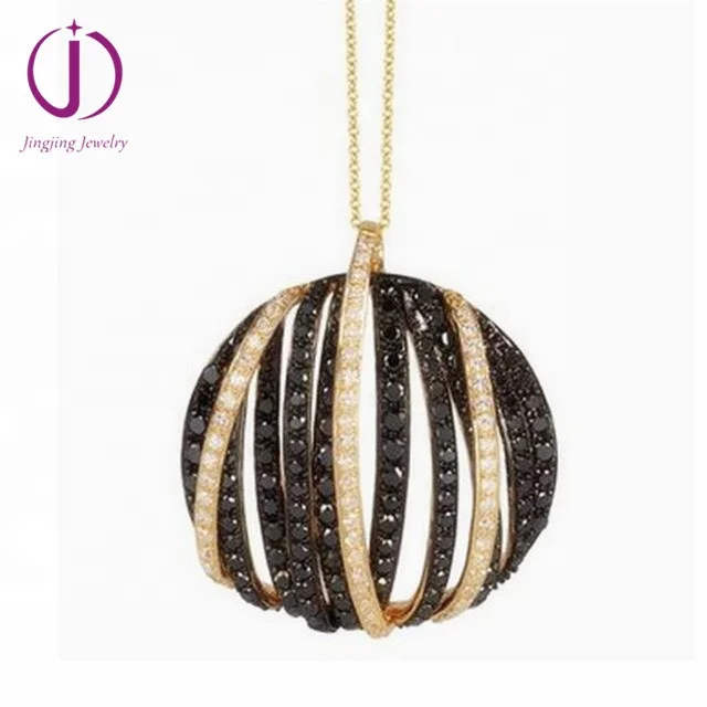 Jingjing factory 925 sterling silver jewelry black plated micro pave cz oval pendant