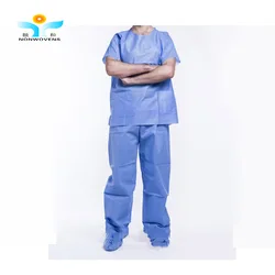 Lake Blue Disposable Scrub Suit New Designs 3 Pockets Manufacturing Outlet