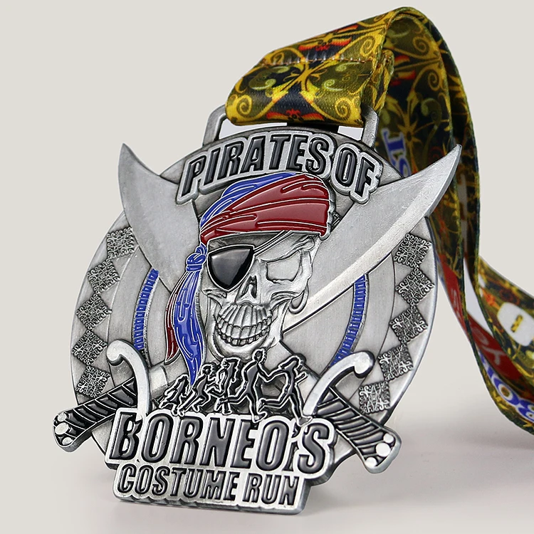 
Hot sale zinc alloy 3d emboss soft enamel metal silver skull dental medal cross 