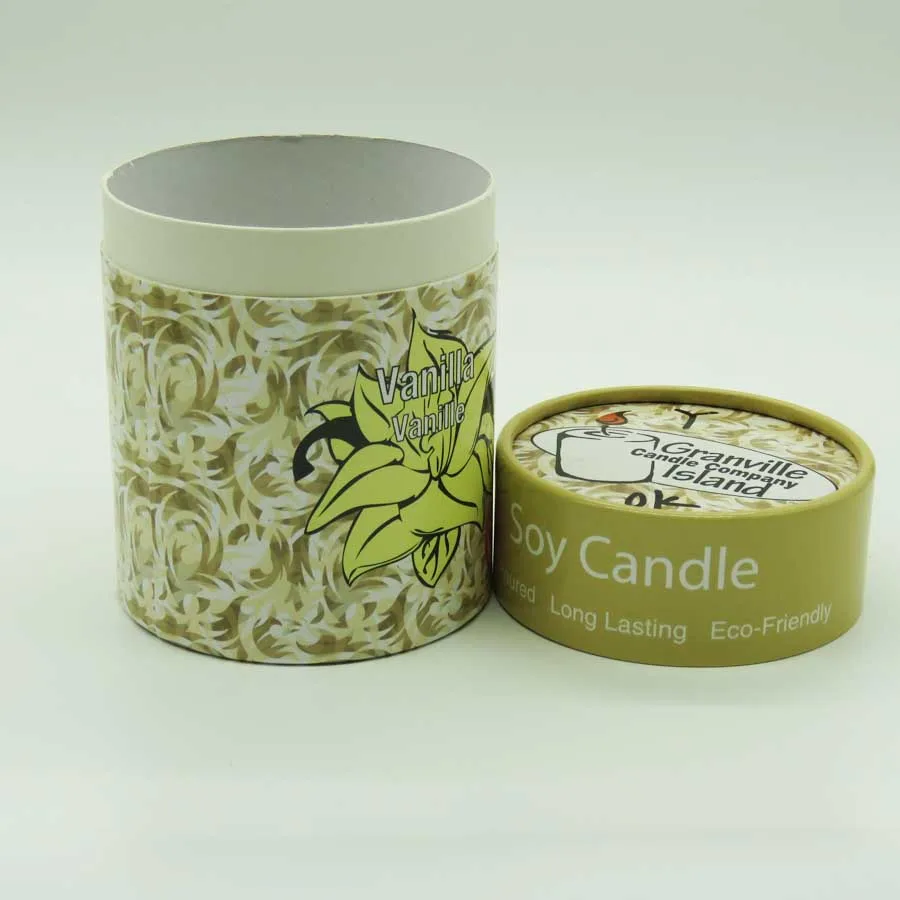 wholesale custom printing design vanilla candle packaging tube paper round gift box