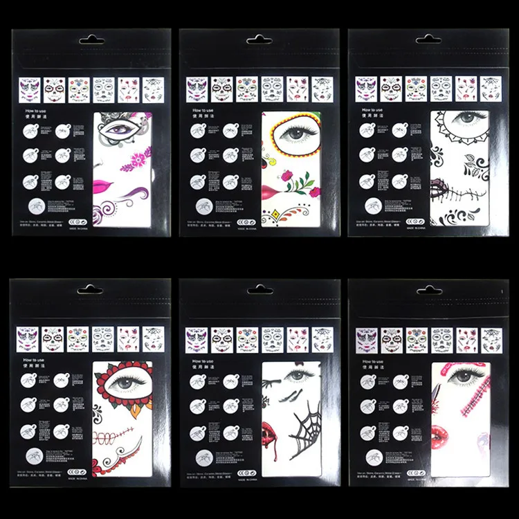 Halloween Temporary Face Tattoos - Scar Spider Blood Bat Rose Floral Tattoos Sticker for Women Men
