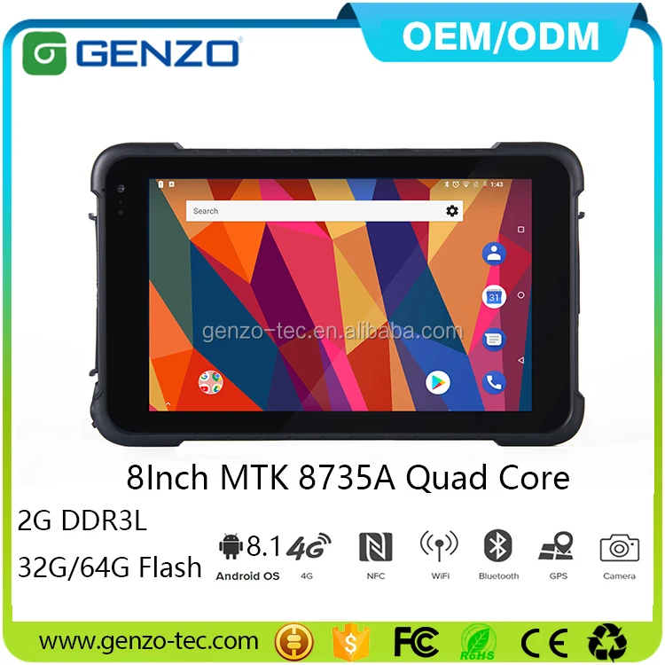 
GENZO 8/10 Inch IP67 Industrial Rugged Tablet Android 4G LTE With Android 8.1 Ethernet Port/RS232/Fingerprint/NFC/13MP Camera/2D 