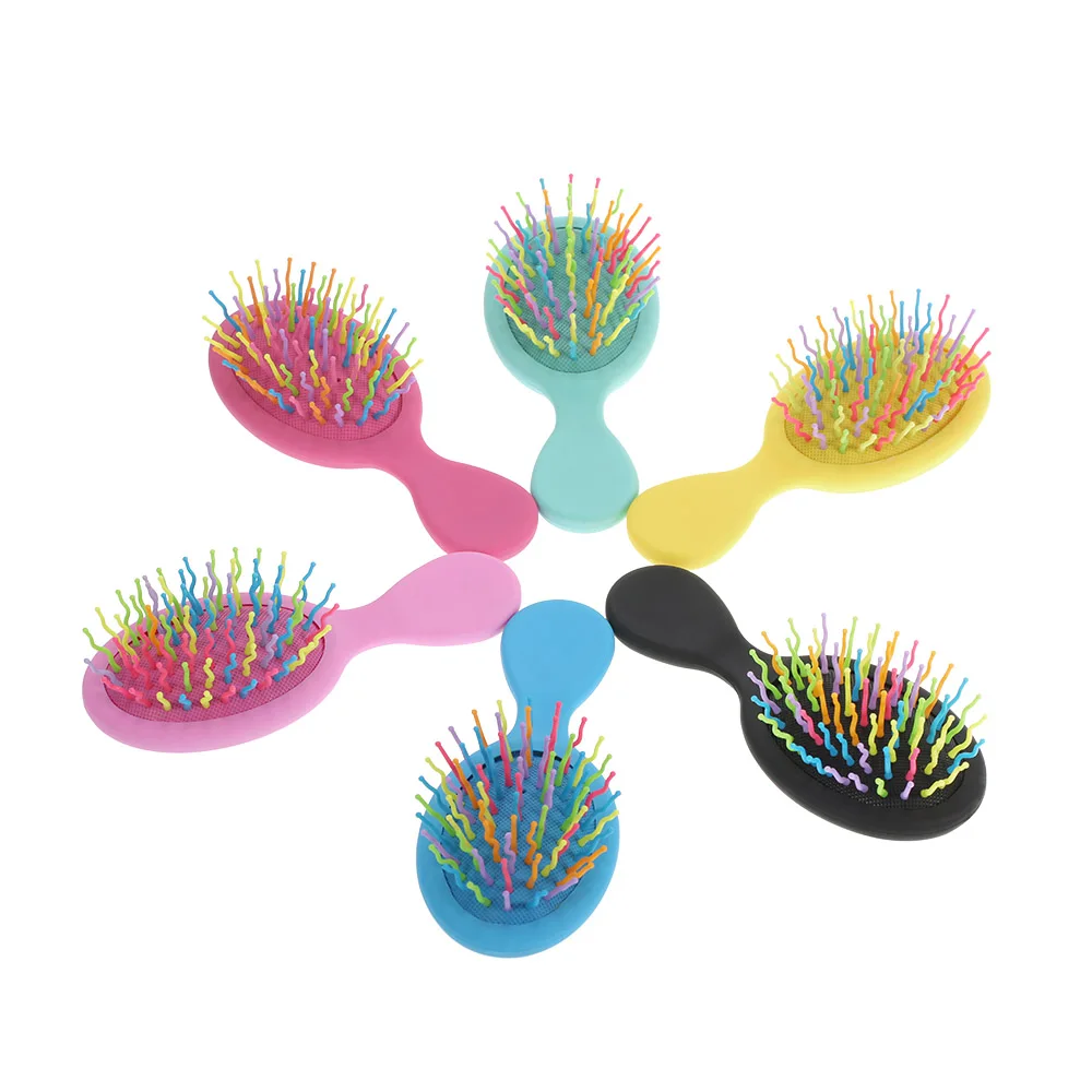 Yaeshii Custom logo Professional Manufacturing Rubber Mini Round Rainbow Hair Brush