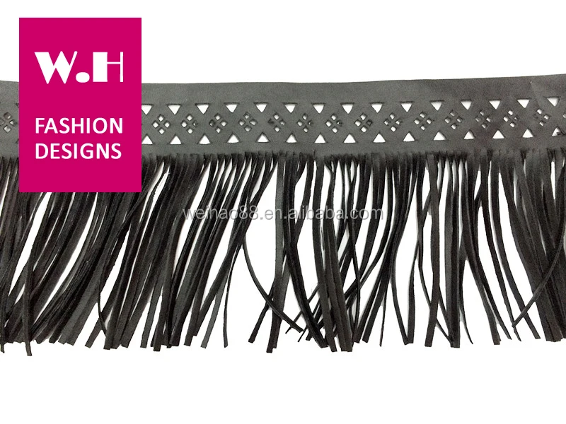 
Wholesale leather fringe trim/fashion black tassel fringe for dresses 