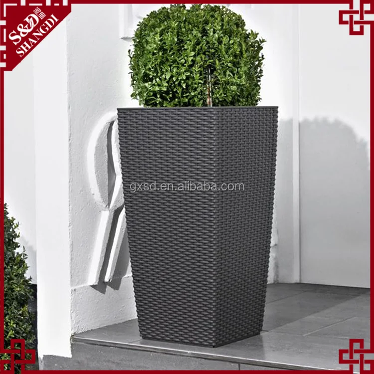 Tall square planter box indoor decor resin wicker plastic planter