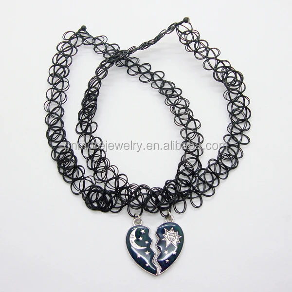 Plastic Tattoo Choker Necklace with BFF Mood Half Heart Charm