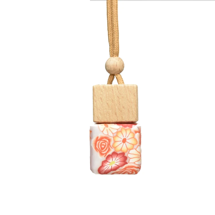 8ml empty square luxury wooden cap glass air freshener polymer clay car perfume bottle
