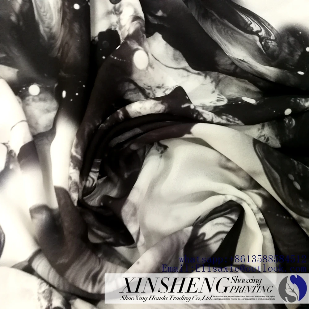 Digital printed 100% polyester crepe chiffon fabric ink painting abstract printed fabric for textile