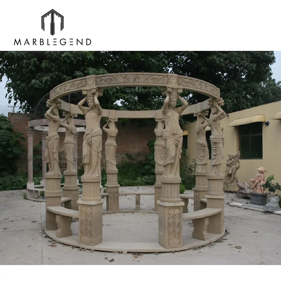 
Greek Style Factory Price Natural Stone China Limestone Woman Statues Gazebo 