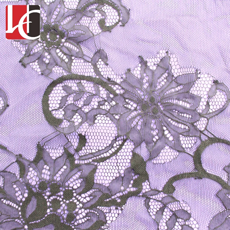 HC-5009 hot selling black color tulle sequins french chantilly lace for ladies dress