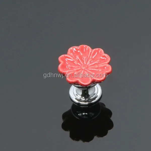 Flower shape single hole ceramic knobs antique porcelain handle for cupboard