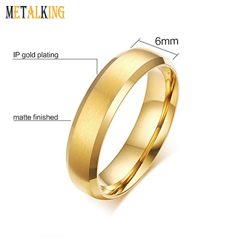 Classic Titanium Ring Gold Plated 6mm Wedding Ring Matte Finished For Men
